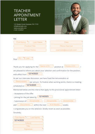 Teacher Appointment Letter - PDF Templates