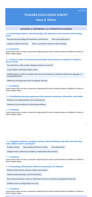 Teacher Evaluation Survey Template - PDF Templates