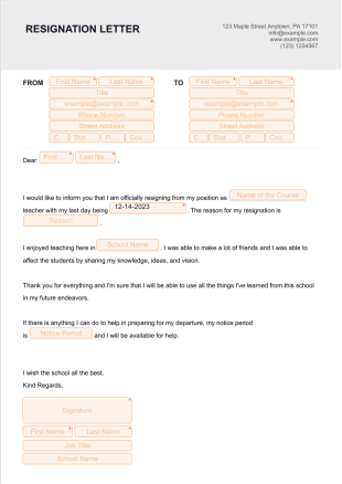 Teacher Resignation Letter - PDF Templates