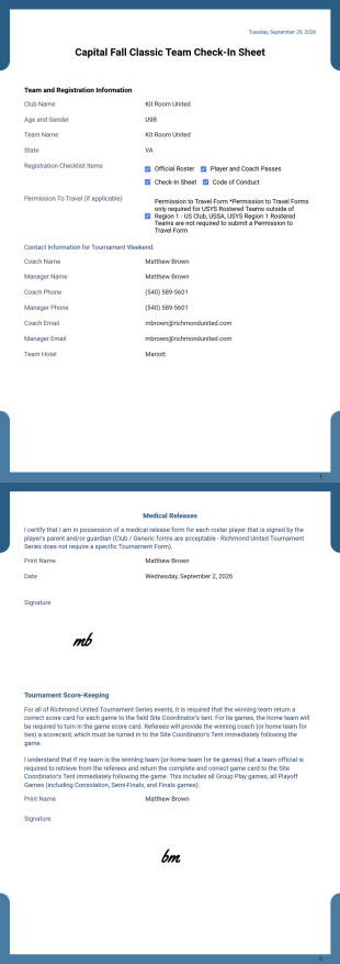 Team Check-on Sheet PDF Template
