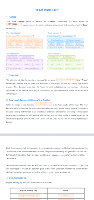 Team Contract Template - PDF Templates
