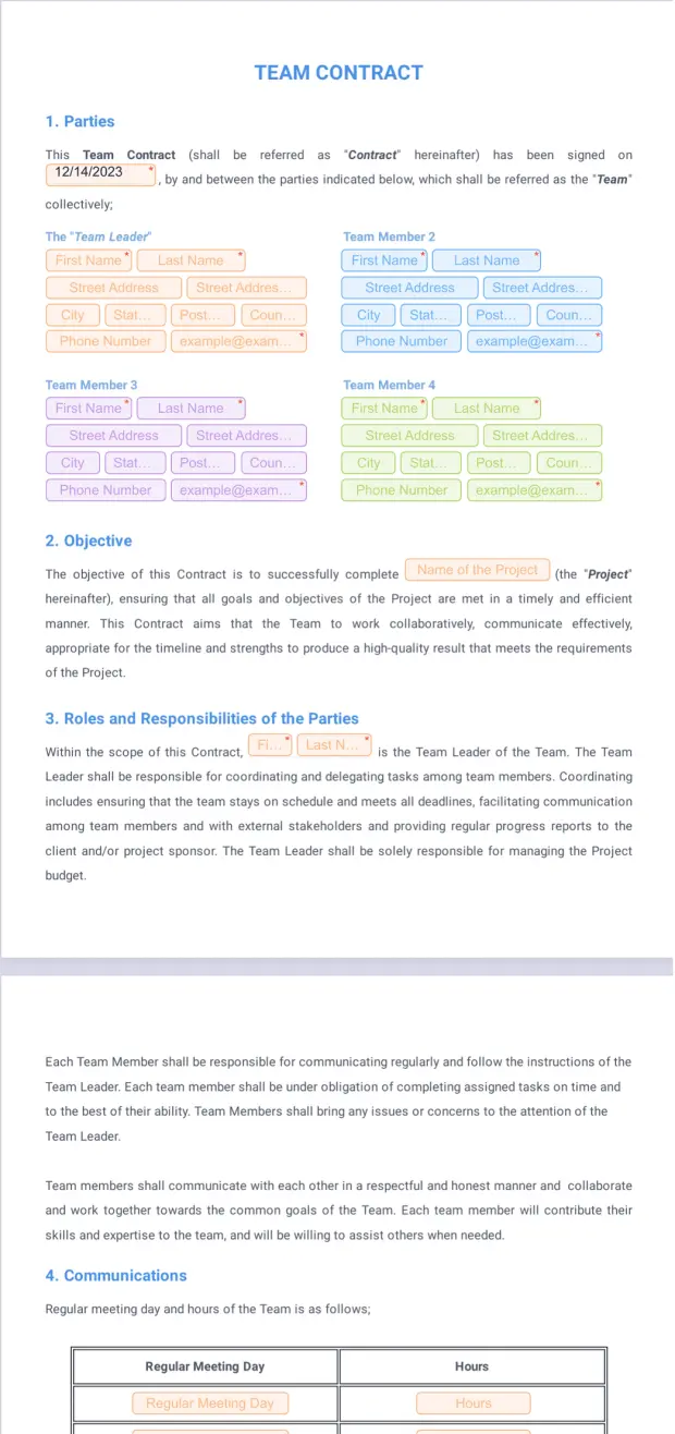 Team Contract Template