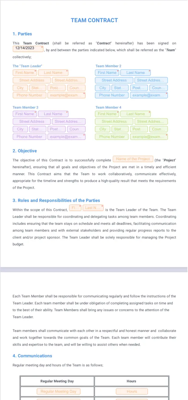 Creating A Team Contract Team Contract Template - PDF Templates | Jotform