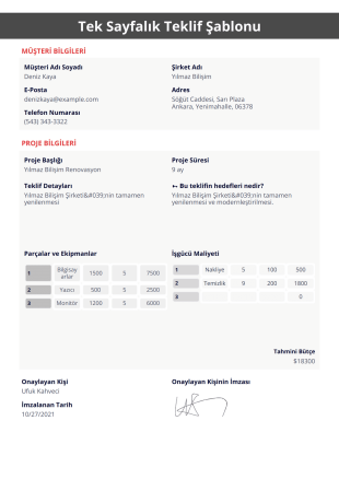 Tek Sayfalık Teklif Şablonu - PDF Templates