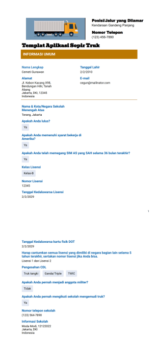 Templat Aplikasi Sopir Truk Template PDF