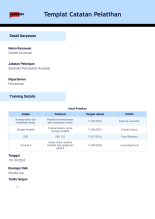 Templat Catatan Pelatihan - PDF Templates