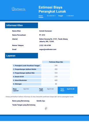 Templat Estimasi Biaya Perangkat Lunak - PDF Templates