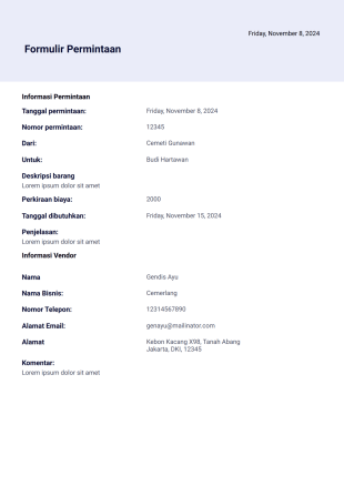 Templat Formulir Permintaan Template PDF