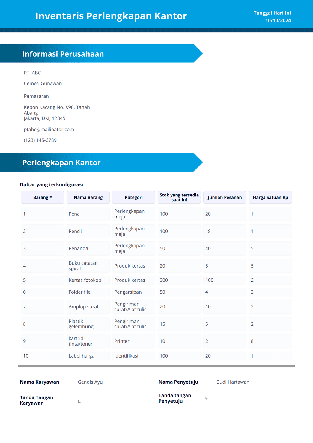 Templat Inventaris Perlengkapan Kantor Template PDF | Jotform