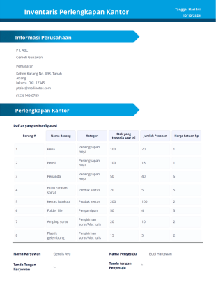 Templat Inventaris Perlengkapan Kantor - PDF Templates