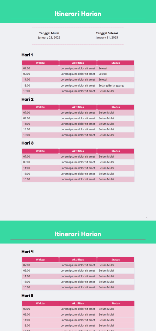 Templat Itinerari Harian Template PDF