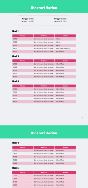 Templat Itinerari Harian - PDF Templates