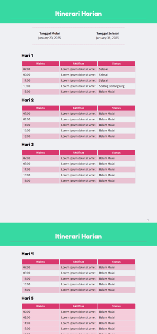 Templat Itinerari Harian Template PDF