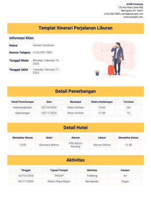 Templat Itinerari Perjalanan Liburan Template PDF
