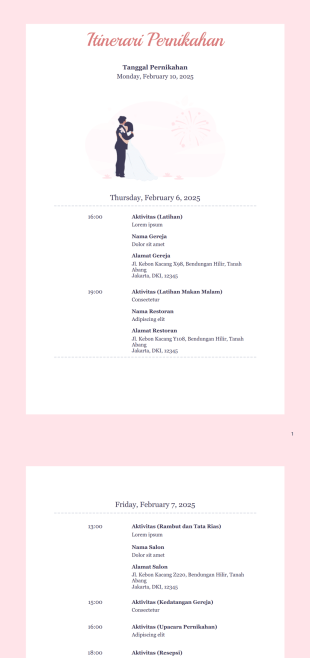 Templat Itinerari Pernikahan Template PDF