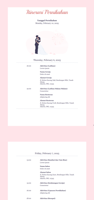 Templat Itinerari Pernikahan - PDF Templates