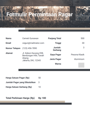 Templat Kutipan Harga Pagar Template PDF