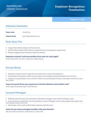 Templat Nominasi Penghargaan Pengakuan Karyawan - PDF Templates