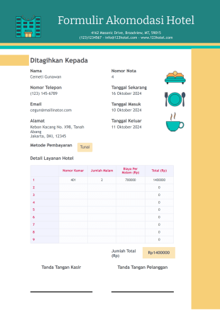 Templat Nota Hotel Template PDF
