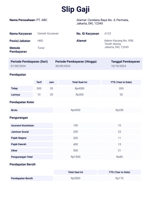 Templat PDF Slip Gaji Gratis yang dapat diisi - PDF Templates
