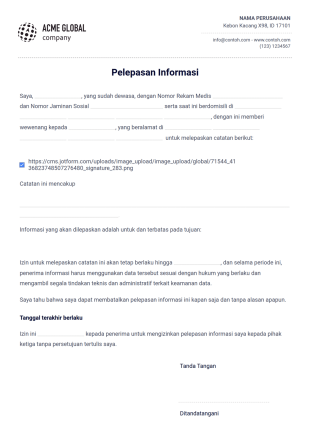 Templat Pelepasan Informasi Template PDF