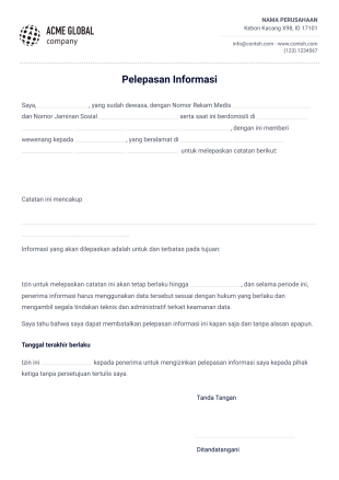 Templat Pelepasan Informasi Template PDF