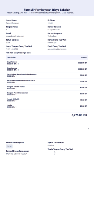 Templat Pembayaran Biaya Sekolah - PDF Templates