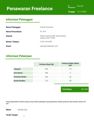 Templat Penawaran Freelance - PDF Templates