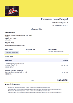 Templat Penawaran Harga Fotografi Template PDF