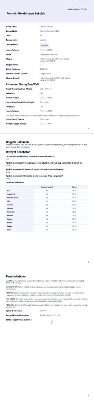 Templat Pendaftaran Sekolah - PDF Templates