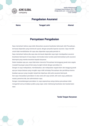 Templat Pengabaian Asuransi - PDF Templates