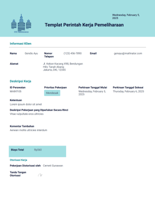 Templat Perintah Kerja Pemeliharaan - PDF Templates