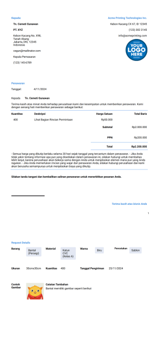 Templat Permintaan Penawaran Pencetakan Template PDF