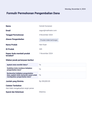 Templat Permohonan Pengembalian Dana Template PDF