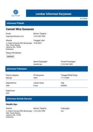 Templat Rekaman Karyawan Profesional - PDF Templates
