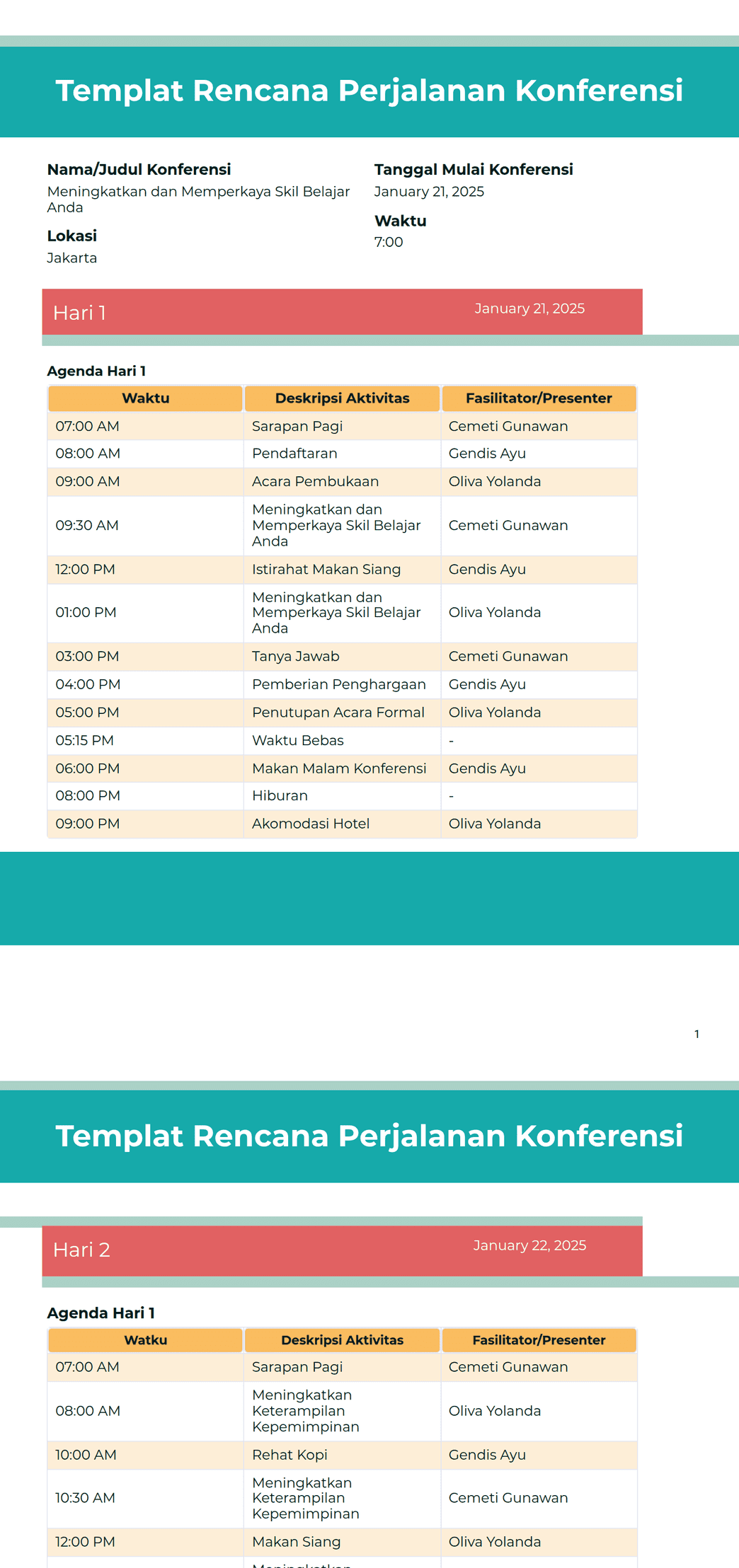 Templat Rencana Perjalanan Konferensi Template PDF | Jotform