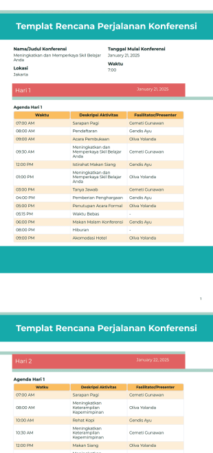 Templat Rencana Perjalanan Konferensi Template PDF