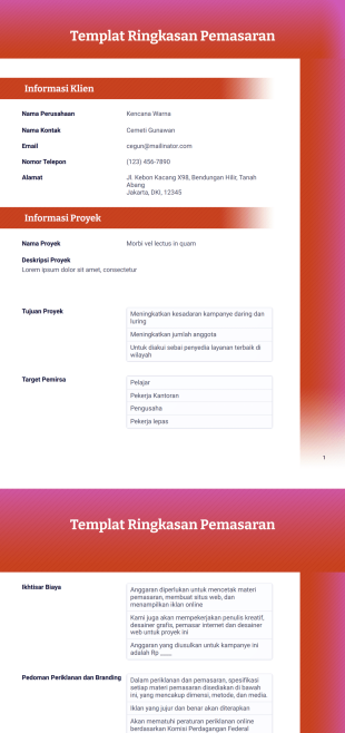 Templat Ringkasan Pemasaran Template PDF