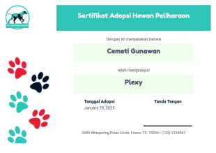 Templat Sertifikat Adopsi Hewan Peliharaan Template PDF