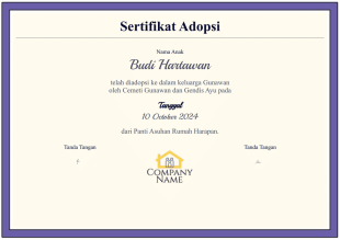 Templat Sertifikat Adopsi Template PDF