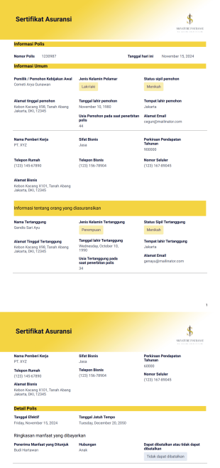 Templat Sertifikat Asuransi Template PDF