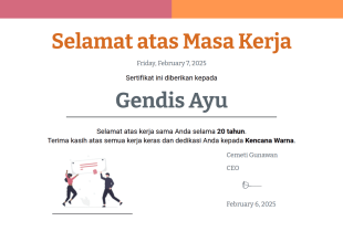 Templat Sertifikat Peringatan Masa Kerja Template PDF