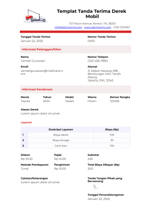 Templat Tanda Terima Derek Template PDF