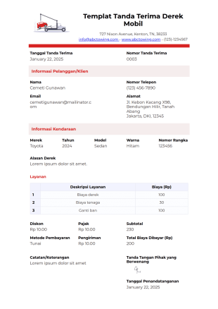 Templat Tanda Terima Derek Template PDF
