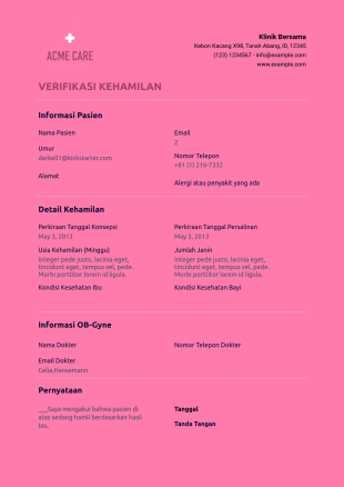 Templat Verifikasi Kehamilan Template PDF
