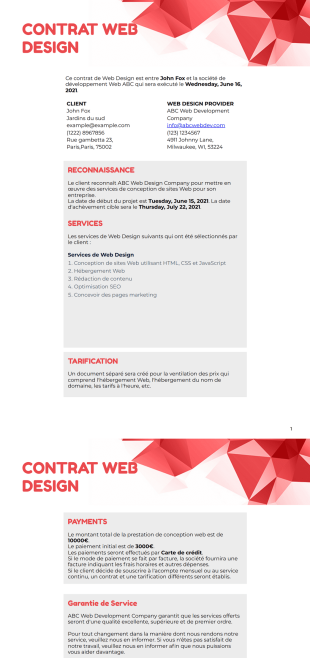 Template Contrat Web Design Modèle PDF