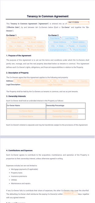 Tenancy in Common Agreement Template - PDF Templates