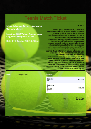 Tennis Match Ticket Template - PDF Templates
