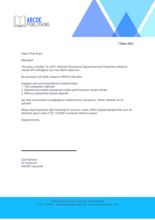 Terfi Mektubu Şablonu - PDF Templates