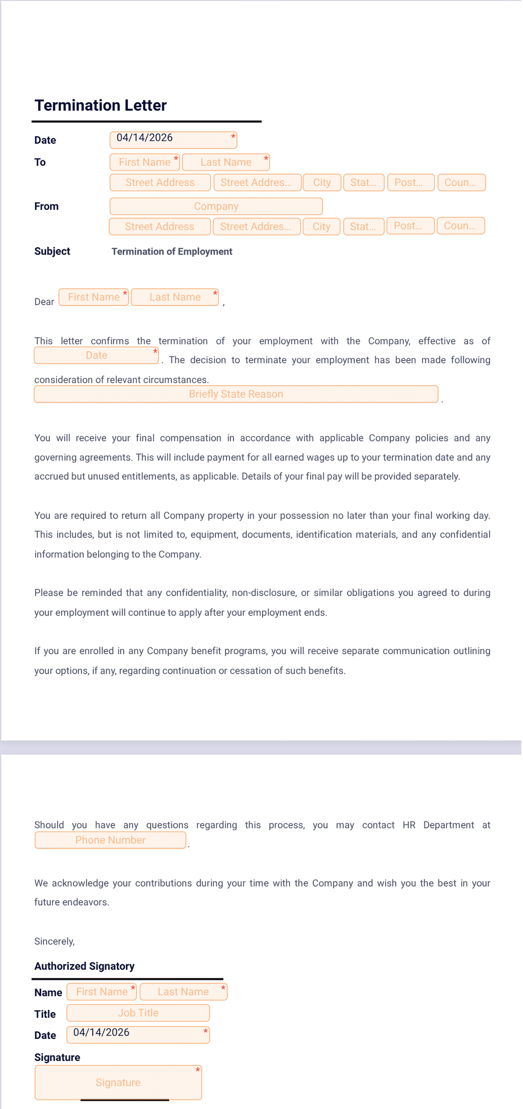 Termination Letter Template - PDF Templates | Jotform